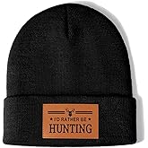 Hunting Gifts Leather Deer Beanie Hat for Men Grandpa Dad Husband Gear Hat Christmas Stocking Stuffers Gift Ideas Stuff
