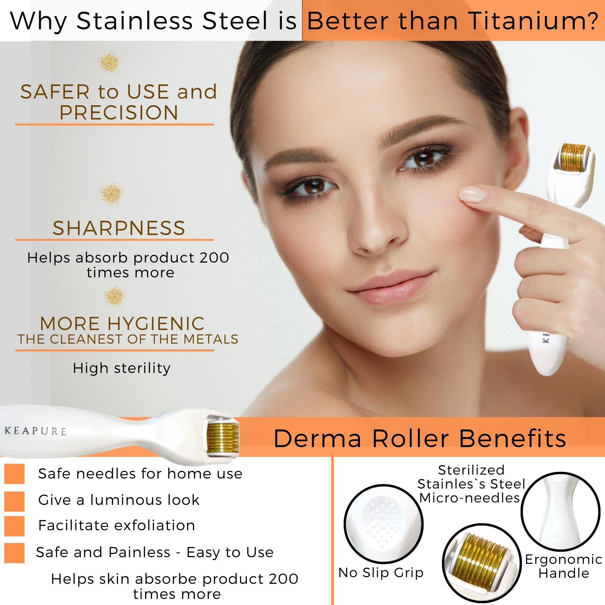 Derma Roller Kit for Face, Body, Stretch Marks - Skin Care Kit 540 Microneedle Roller Heads 180-Eyes, 600-Face,1200-Body | 30gm Moisturizing Cream and 25% Vitamin C Serum | Microneedling Roller Set