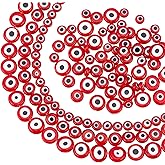 NBEADS 152 Pcs Red Evil Eye Beads, 3 Strands Handmade Lampwork Beads 6mm/8mm/10mm Flat Round Charms for Jewelry