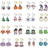 16 Pairs Hypoallergenic Holiday Clip on Dangle Earrings for Women Halloween Christmas Earrings for Girls Fall Thanksgiving Earring Teacher St. Patrick's Day 4th of July Earrings