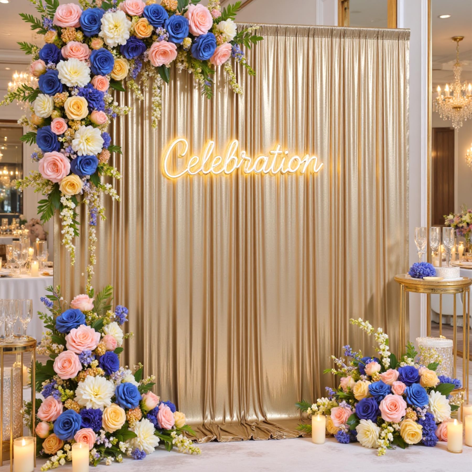 Photo 1 of 10ftx10ft Champagne Gold Sequin Backdrop Curtain for Wedding Parties, 2 Panels 5x10ft Thick Wrinkle Free Shimmer Glitter Photo Backdrop Drapes Curtains for Birthday Photography Background Cloth