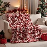 Horaldaily Christmas Flannel Blanket Throw, Red Snowflake Soft Fuzzy Plush Cozy Fleece Blankets for Couch Sofa Bed Lounging, Ideal Gifts for Kids Adults Wife Self, 50x60
