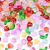 Xnovies 160Pcs Tulip Flower Glass Beads, Colorful Translucent Bracelet Beads Handcrafted 2 Styles Crystal Cute Flower Leaf Glass Bead for DIY Crafts Jewelry Necklace Making Gift