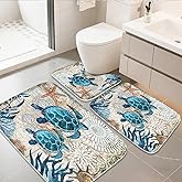 Final Friday Nautical Sea Turtles Blue Ocean Beach Bathroom Rugs and Mats Sets 3 Piece, Memory Foam Bath Mat, U-Shaped Contour Shower Mat Non Slip Absorbent, Velvet Washable 20 x 31 inch