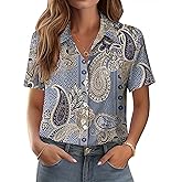 Zeagoo Womens Button Down Shirt Bust Pocket Short Sleeve Blouses Business Casual Work Tops Summer Outfits