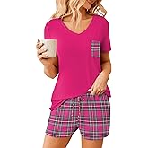 Ekouaer Womens Pajama Sets Short Sleeve Pajamas for Women Sets Soft Lounge Sets Casual V Neck Sleepwear PJS