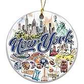 New York City Ornament – Ceramic Christmas Ornament Featuring Statue of Liberty, Skyline, Broadway, Yellow Taxi & NYC Icons – Travel Souvenir, Big Apple Tree Decoration, Collectible 2025