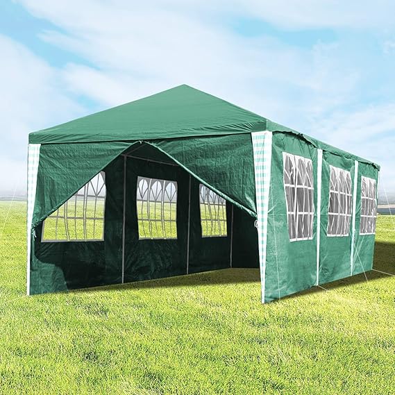 wolketon Pavillon mit 8 Seitenteilen Grün Partyzelt Gartenzelt 100G PE Dach Praktischer Großes Zelt 3x9m für Garten/Party/Hoc