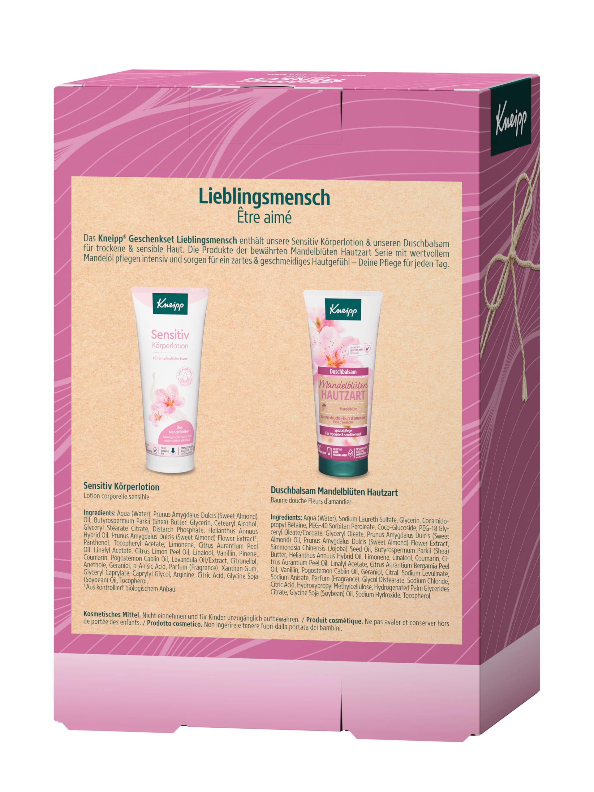 Kneipp Geschenkset Lieblingsmensch - Geschenkpackung mit Bodylotion und Duschbalsam aus der Mandelblüten Hautzart Serie - 2x200ml 2