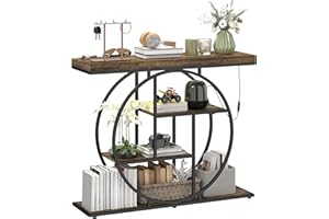 HOMCOM 39" Console Table with Charging Station and LED Lights, 4-Tier Entryway Table with Circle Base and Storage Shelves for