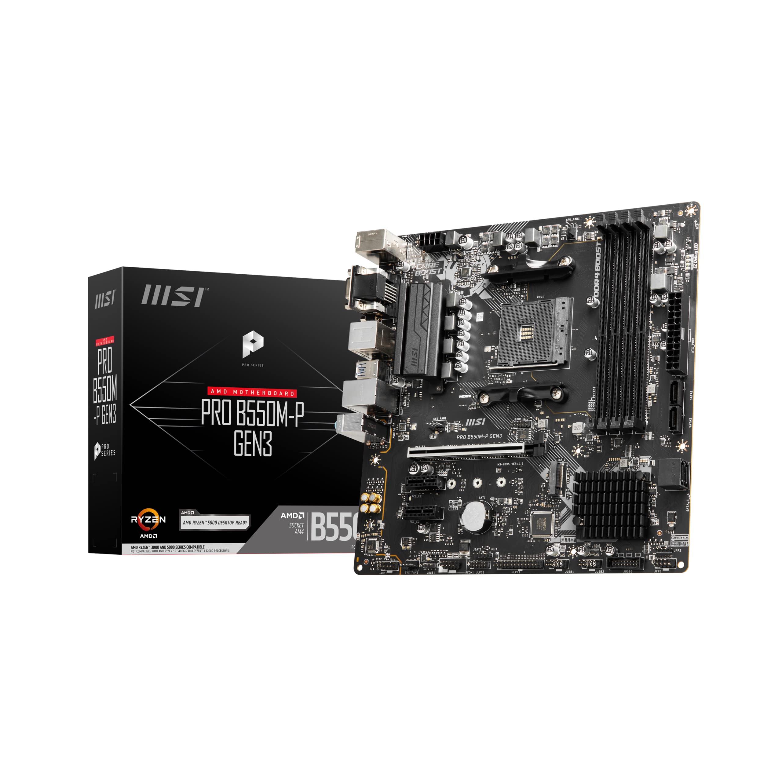 Msi Pro B550M-P Gen3 Motherboard, Micro-Atx, Am4 - Amd Ryzen 5000 Ready - Ddr4 Boost 4400+Mhz/Oc, Pcie 3.0 X16 Slot, 1 X M.2 Gen3 Slot, 1G Lan