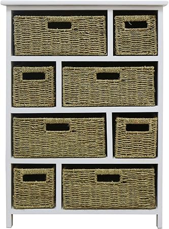 Amazon De Korbe Aus Seegras Btm Holz Schrank Cabinet Badezimmerschrank Mit 8 Korben