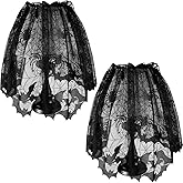 Boao 2 Pieces Halloween Spider Web Lamp Shade Cover Lace Cobweb Topper | Black Lace Lamp Shade Topper for Windows, Doors, Fireplace Mantles, Includes 2 Ribbons, Spooky Bat and Spider Design
