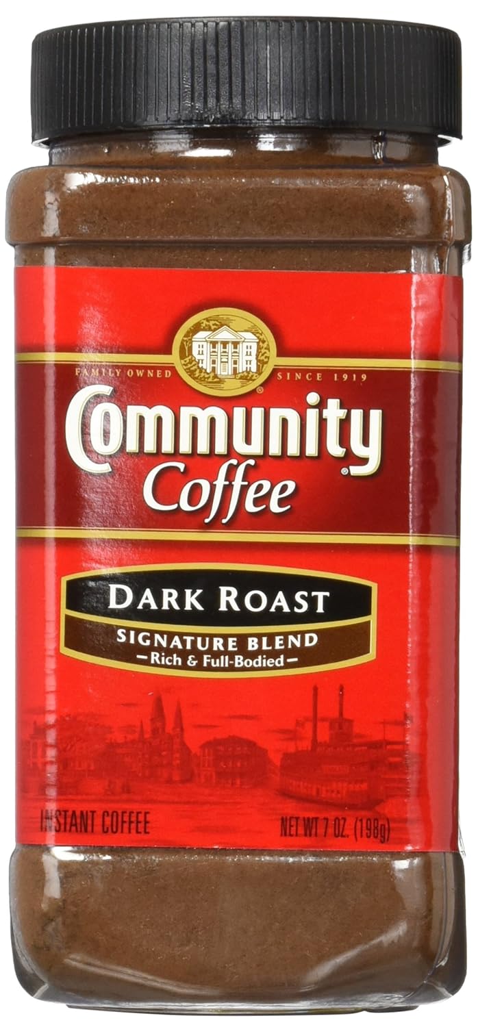 Community Coffee Signature Blend Dark Roast Premium Instant 7 Oz Jar (4 Pack), Full Body Rich Bold Taste, 100% Select Arabica Coffee Beans