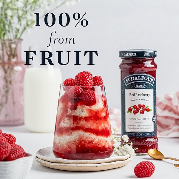 ST. DALFOUR RED RASPBERRY FRUIT SPREAD – 10OZ – 100% FROM FRUIT, NO ARTIFICIAL INGREDIENTS, NON-GMO, NO CANE SUGARS, ALL NATURAL, MADE IN FRANCE