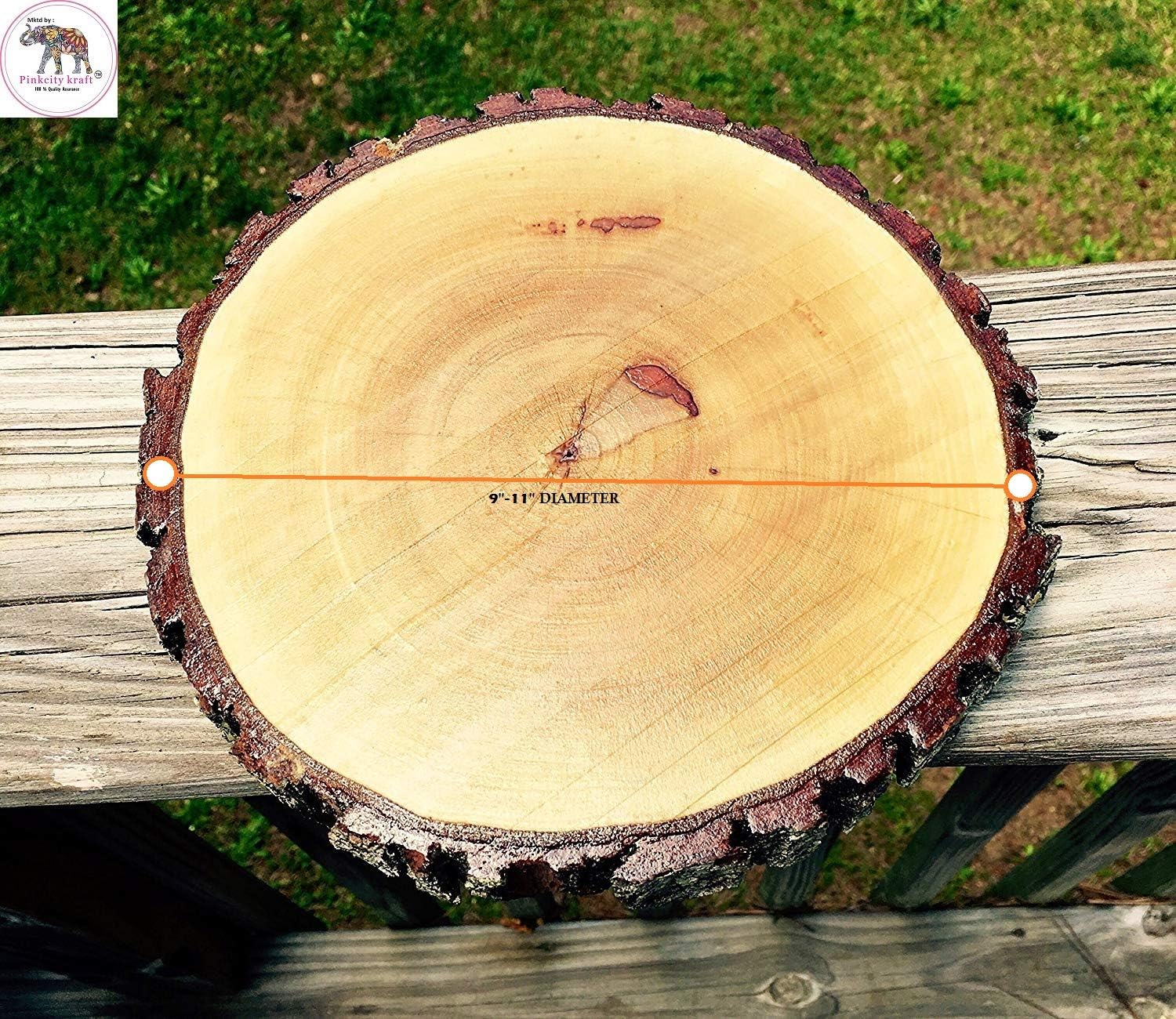 Natural Wood Slices, Round Basswood Slabs, 9 to 11 inches, Rustic Tree Bark Slice, Weathered Log Disc, Outdoor Country Barn Table Centerpiece, (4 PC Pack by PINKCITY KRAFT)