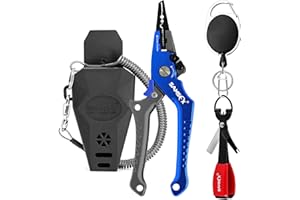 SAMSFX Aluminum Fishing Pliers Hook Remover Braid Line Cutter with Coiled Lanyard, Fly Fishing Knot Tying Tool & Retractors