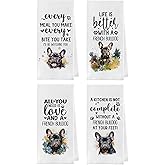 Geqtt French Bulldog Dish Towels Set - Funny French Bulldog Gifts Decorative Waffle Weave Kitchen Towels, Hand Towel, Tea Towel (16×24 Inches Set of 4)