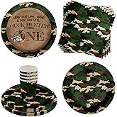Duck Hunter 1st Birthday Party Supplies - 64 Piece Boys Hunting First Birthday Tableware Set Includes Large 9" Dinner Plates and 7" Dessert Paper Plates Napkins Cups - Kit for 16