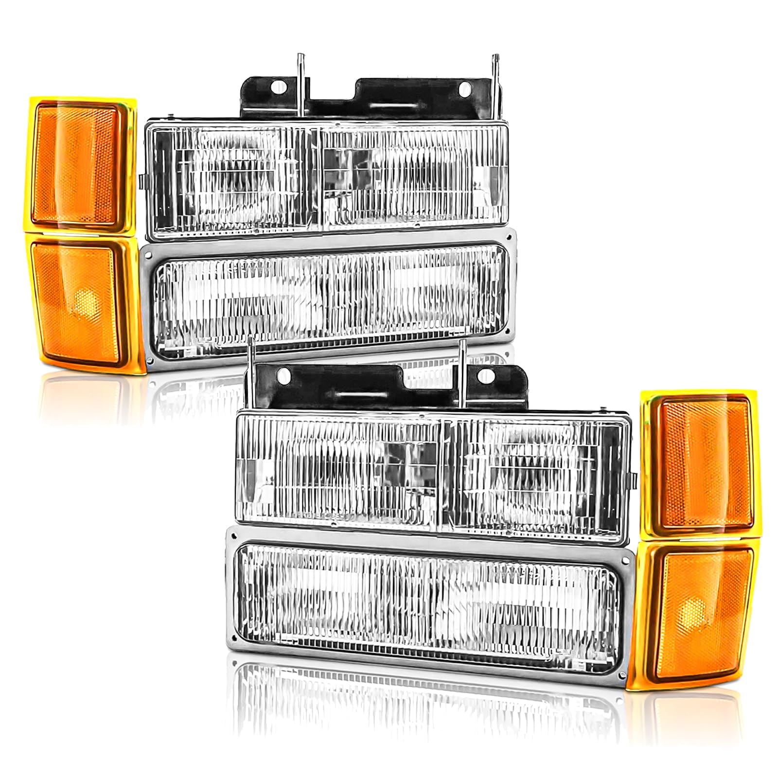 Photo 1 of Headlights Assembly Compatible With 1994 1995 1996 1997 1998 OBS Chevy Silverado C/K 1500 2500 3500 Suburban, 95-99 Tahoe Headlamp w/Bumper Light,Factory Style