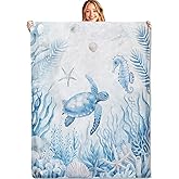 MIEPOS Sea Turtle Beach Throw Blanket,50x60in,Soft,Lightweight Flannel,Serene Underwater Seahorse Blankets - Gifts for Adult & Ocean Lovers,for Couch Office Travel,Home Living Room Decor