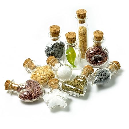 SET Mini-Fläschchen in verschiedenen Designs aus Echtglas mit Korken für Dekoration, oder als Puppenfläschchen - Marke Ganzoo