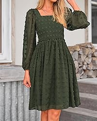 BTFBM Womens Long Sleeve Dress Vacation Square Neck