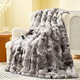 Am&eacute;lie Home Heated Bubble Faux Fur Blanket Electric - 50"x60" Heating Blanket Throw 2/4/6/8 Hours Auto-Off 8 Heat Level Over-Heat Protection Electric ETL Certification Tie-dye Grey
