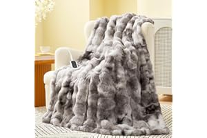 Amélie Home Heated Bubble Faux Fur Blanket Electric - 50"x60" Heating Blanket Throw 2/4/6/8 Hours Auto-Off 8 Heat Level Over-Heat Protection Electric ETL Certification Tie-dye Grey