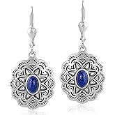 American West Jewelry Sterling Silver and Genuine Gemstone Concha Lever Back Earrings
