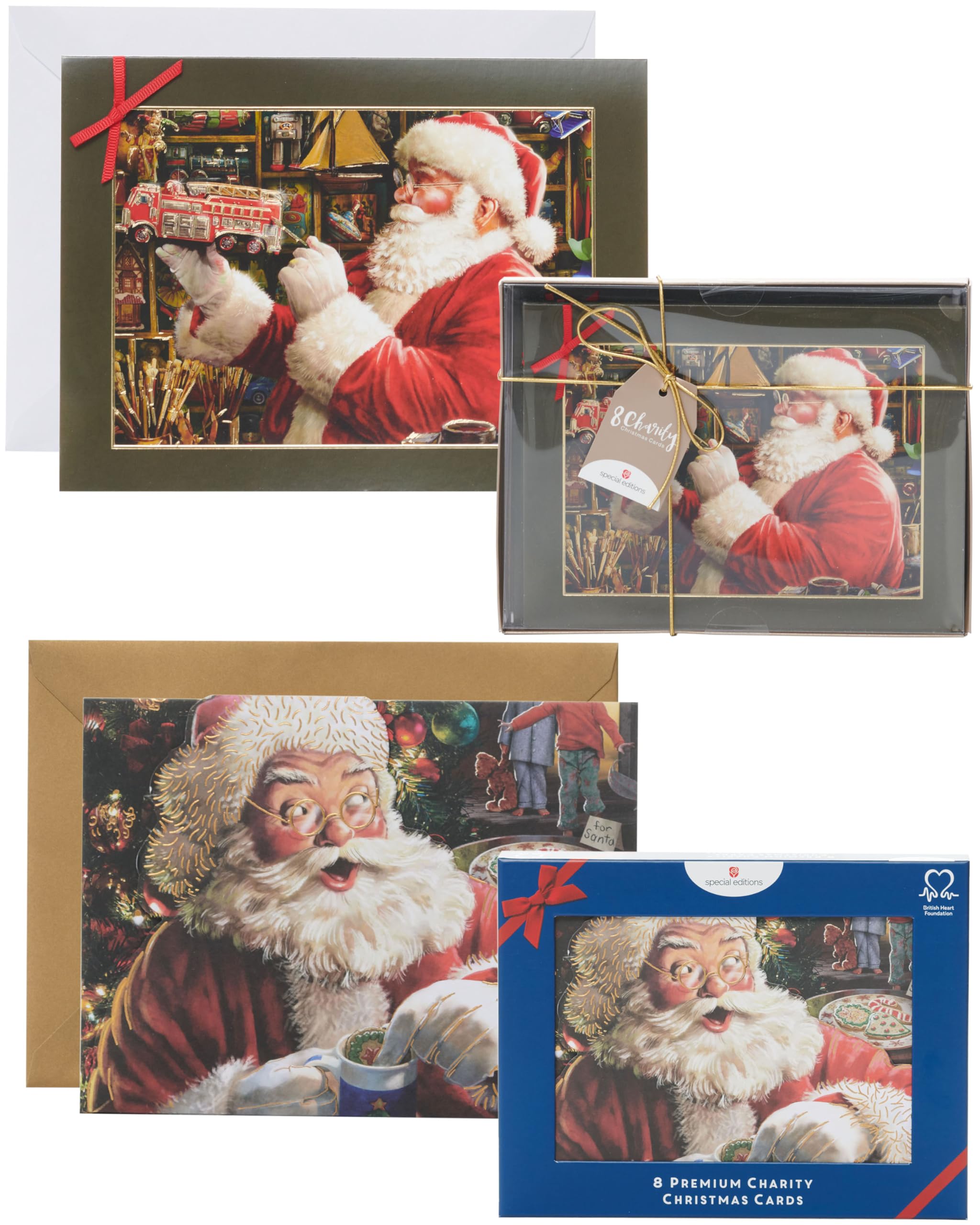 UK Greetings Multipack of 16 Christmas Cards for Him/Her/Friend - 2 Luxury Santa Designs