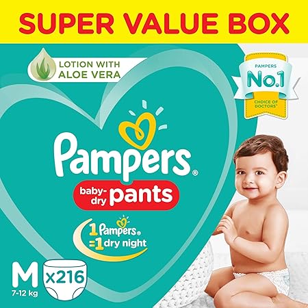 Pampers New Diaper Pants Super Value Box, Medium (Pack of 216)