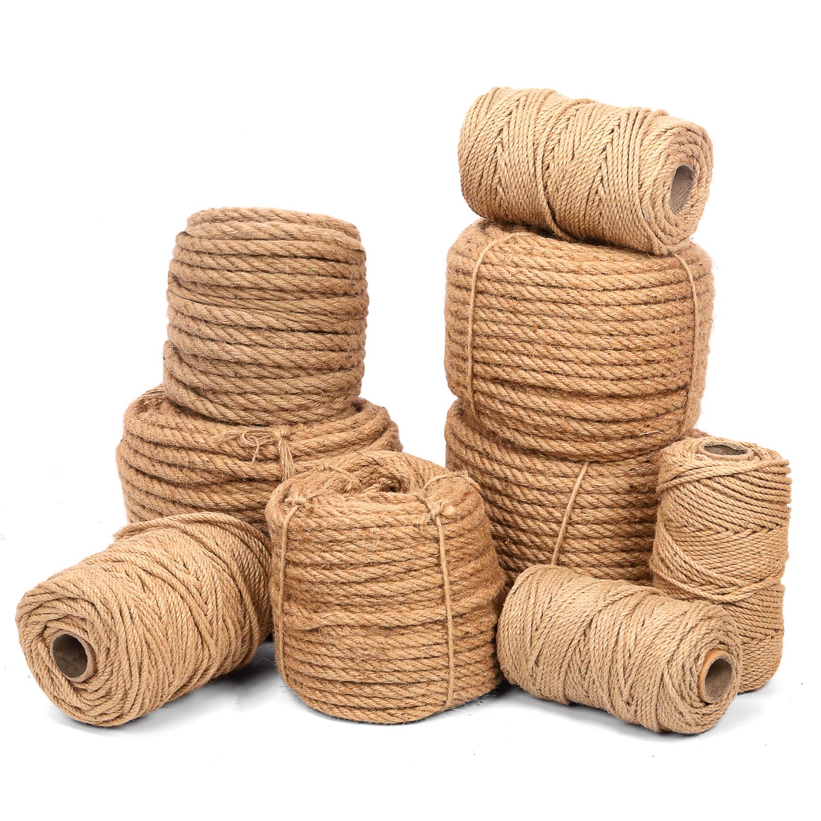 Glarks 5mm x 328 Feet Natural Jute Twine, Well Braided Jute Rope Heavy Duty Thick Twine String Packing String Rope for DIY Gifts Wrapping Bundling Decoration Gardening Applications (5mm x 328 Ft)