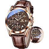 OLEVS Men's Watches Brown Leather with Date,Casual Watches for Men,Large Face Watches Men,Chronograph Mens Watch,Sport Waterproof Business Dress Analog Quartz Men's Wrist Watches Reloj De Hombre
