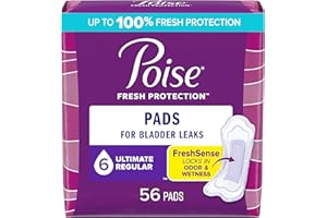 Poise Incontinence Pads and Postpartum Incontinence Pads, 6 Drop Ultimate Absorbency, Regular Length, 56 Count (Pack of 2), Packaging May Vary
