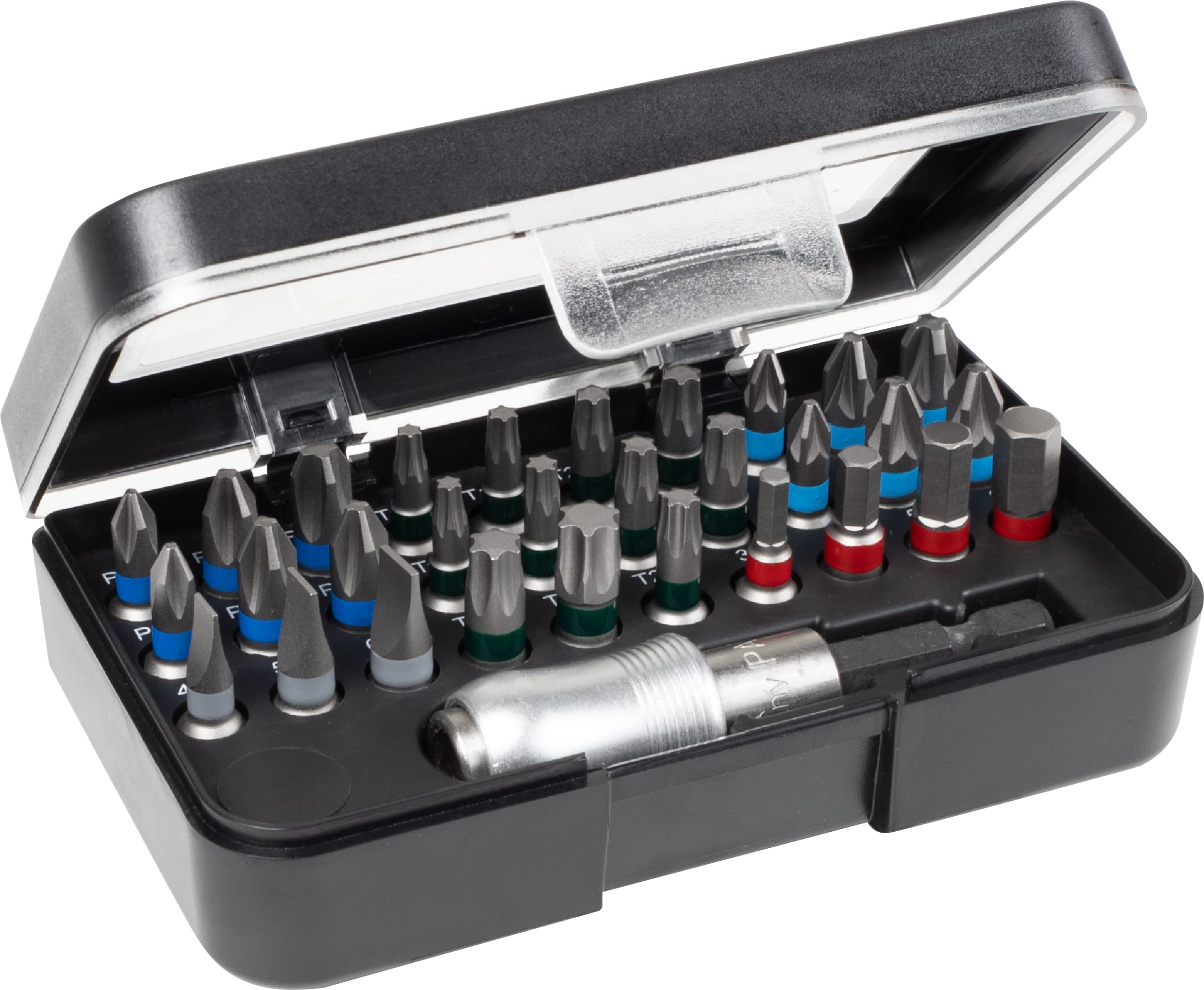 Wiha 79791-08VH Bit Box-Color Coded Screwdriver Bit and Pencil Holder (31 Piece), Red, 0