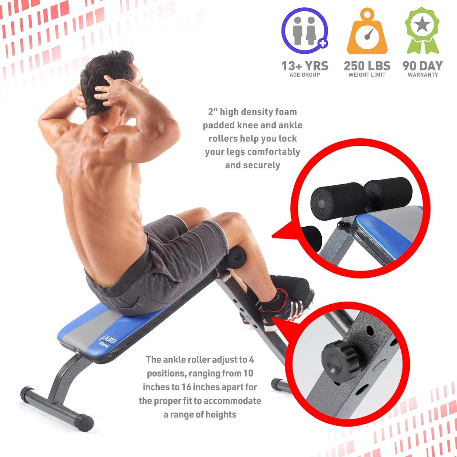 Pure Fitness Adjustable Ab Crunch Sit-Up Bench for toning and training, Foldable and Adjustable Design : Adjustable Weight Benches : Sports & Outdoors
