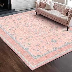 Pink Rugs for Bedroom Girls, 5x7 Washable Area Rug