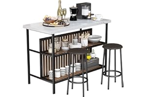 DKLGG Kitchen Island with Stools & Storage, Modern Dining Table Set for 2 3 Piece Kitchen & Dining Room Sets Island Table for Kitchen, Small Space, Apartment, Home Bar, White