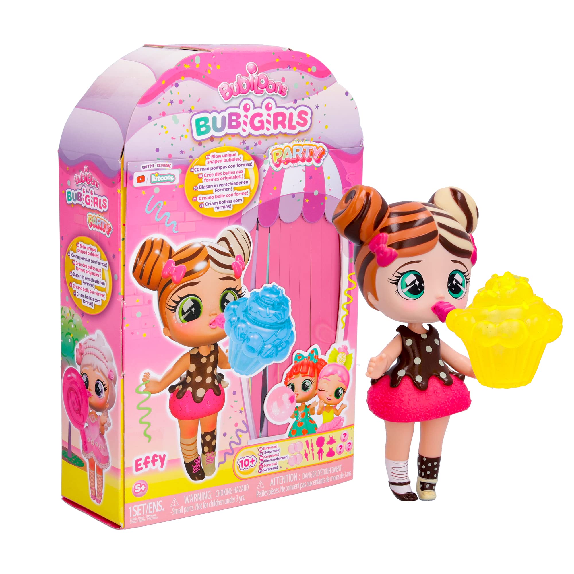 IMC Toys BUBIGIRLS Effy | Collectible surprise doll to Dress Up that inflates Balloons with 12 Accessories - Gift toy for kids +5 Years