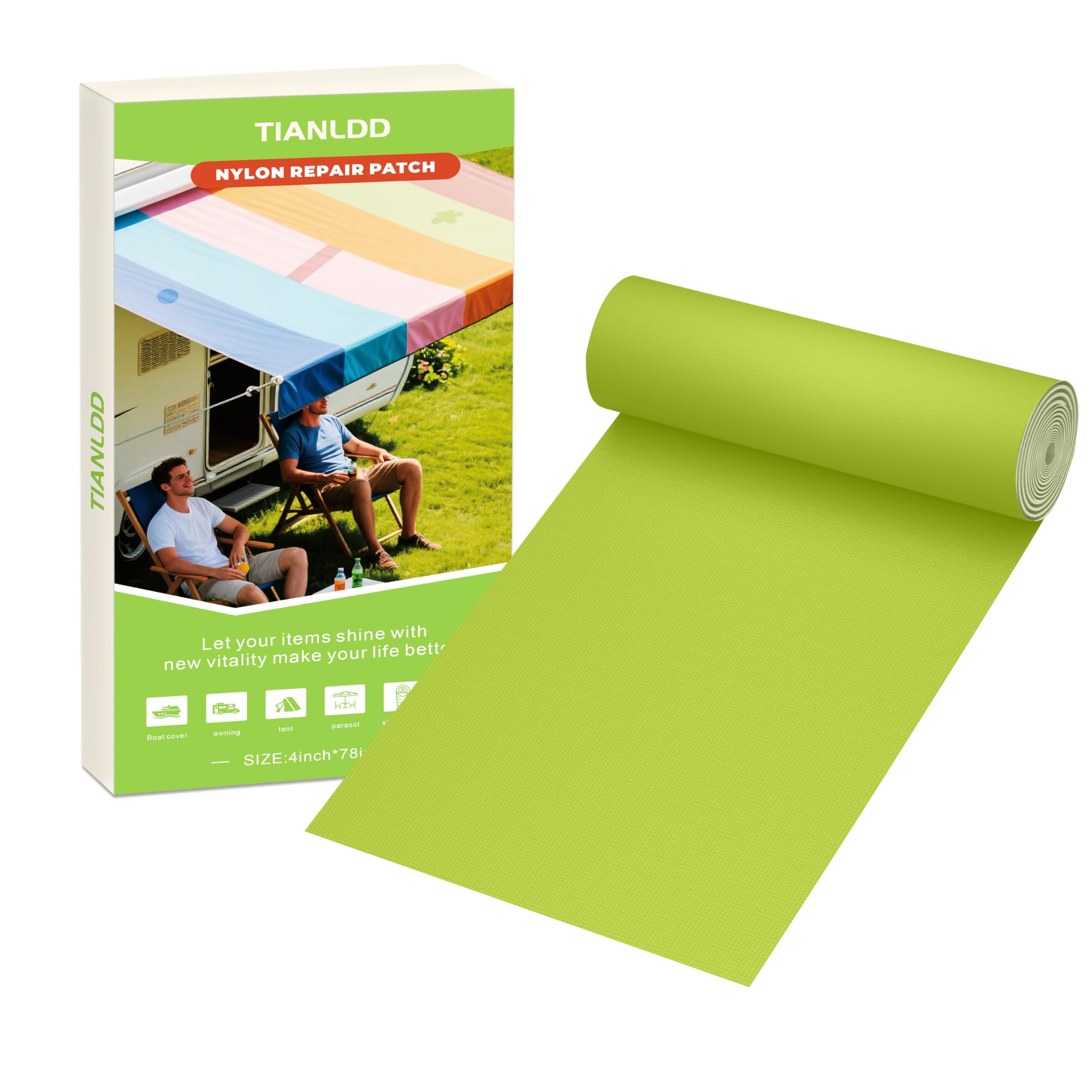 Photo 1 of TIANLDD 4x78in Nylon Repair Tape?Tent Repair Kit?Self Adhesive Waterproof Fabric Repair Tape for Tent, Umbrella, Sleeping Bag, Down Jackets,Knapsack.?Yellow Green?