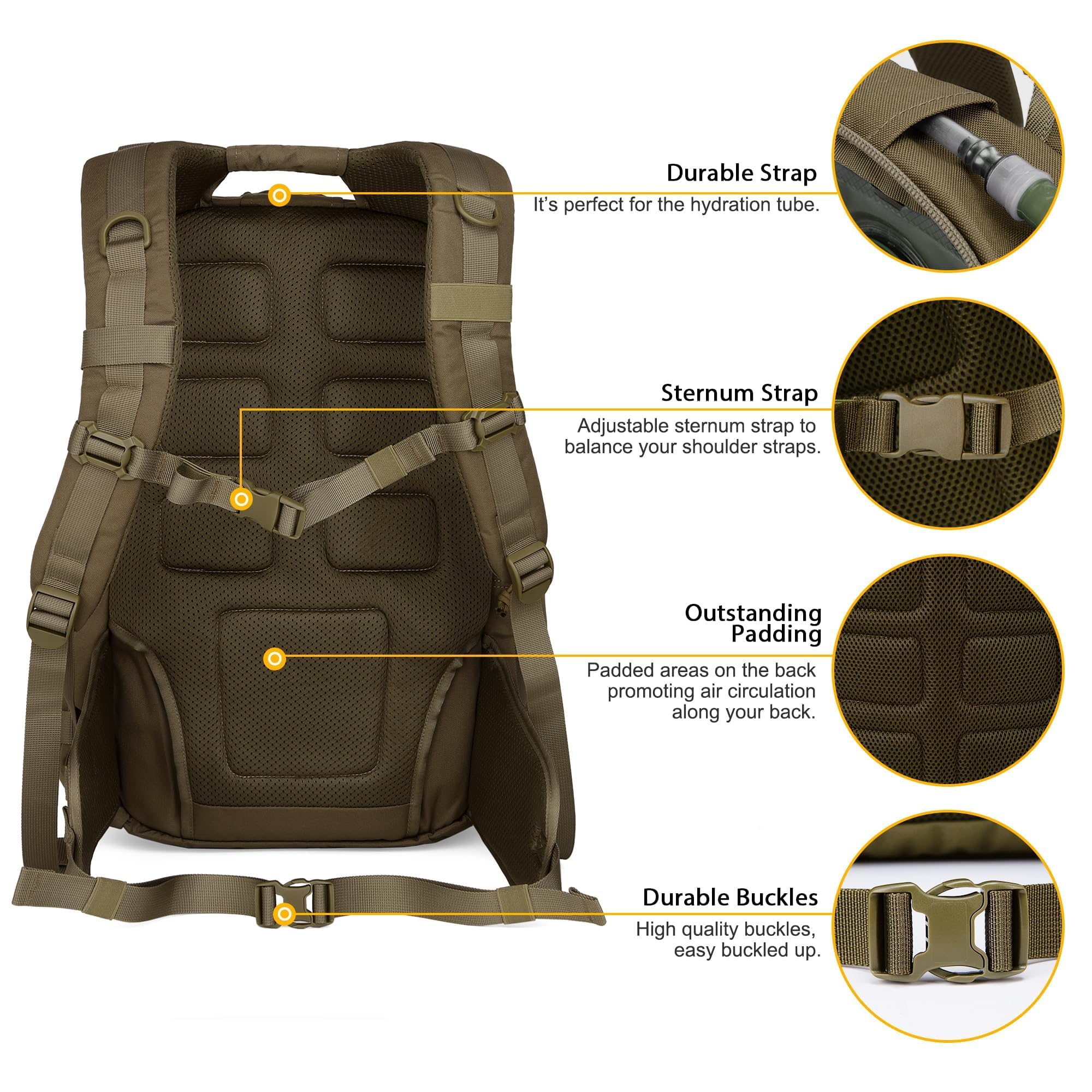 Mardingtop 25L/40L Taktischer Rucksack Herren Wanderrucksack mit MOLLE-System Militär Rucksack, Tactical Backpack für Assault Wandern Reisen Outdoor Arbeit 5