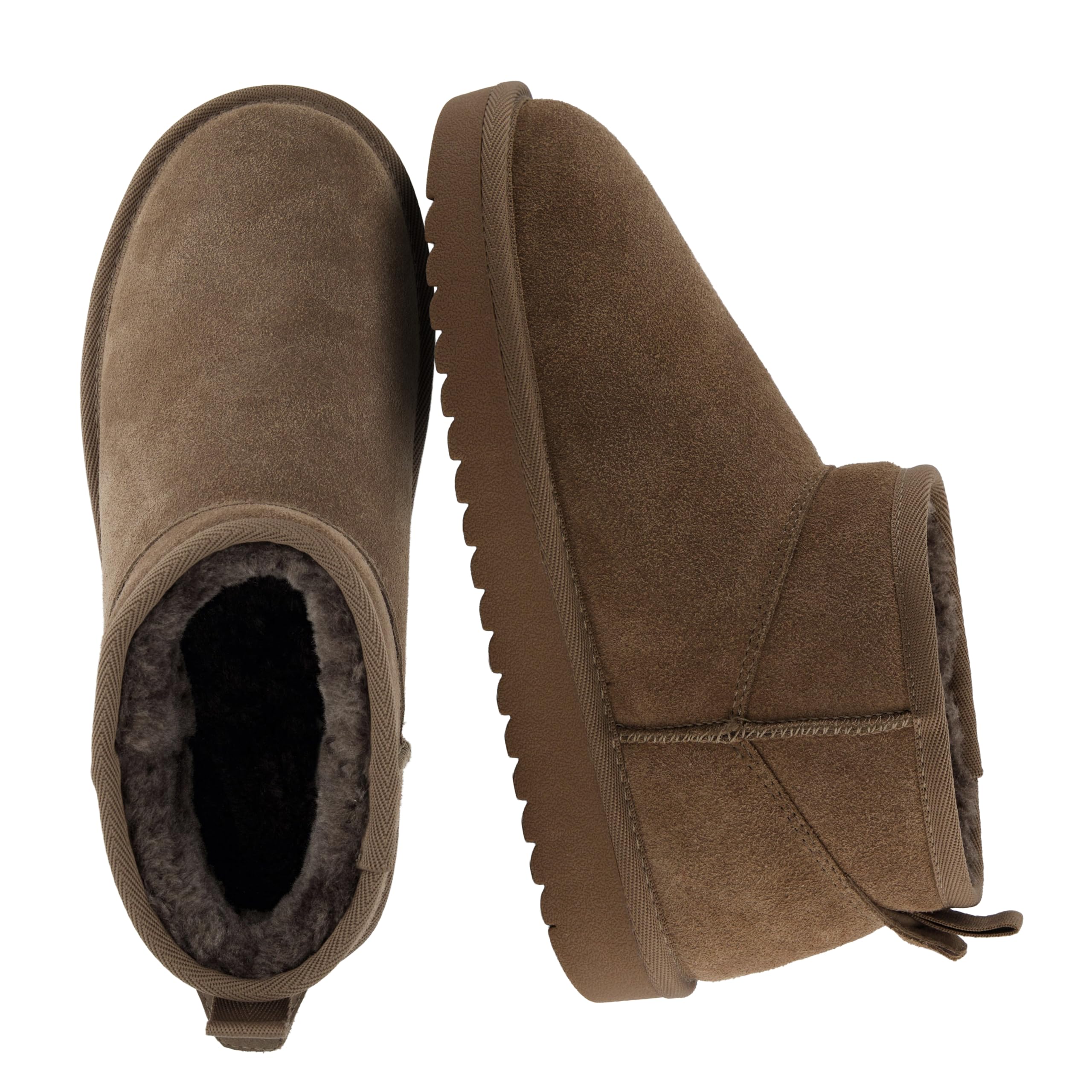 CUSHIONAIRE Hip-3 Genuine Suede Leather Ankle Boots for Women – Pull On Cozy Faux Fur Boots Womens Shoes with Comfortable Memory Foam, BROWN 11 Image