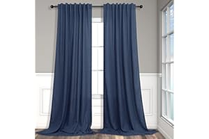 PITALK Navy Blue Curtains 84 Inch Length for Bedroom 2 Panels Back Tab Pocket Drapes Light Filtering Semi Sheer Dark Blue Curtains for Living Room Boys Space Nautical Boho Farmhouse Decor 52x84 Long Indigo