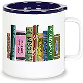 kate spade new york Stainless Steel Insulated Mug with Handle and Lid, 16 Ounce Double Wall Tumbler, Reusable Coffee Travel Mug for Hot and Cold Drinks, Bookshelf