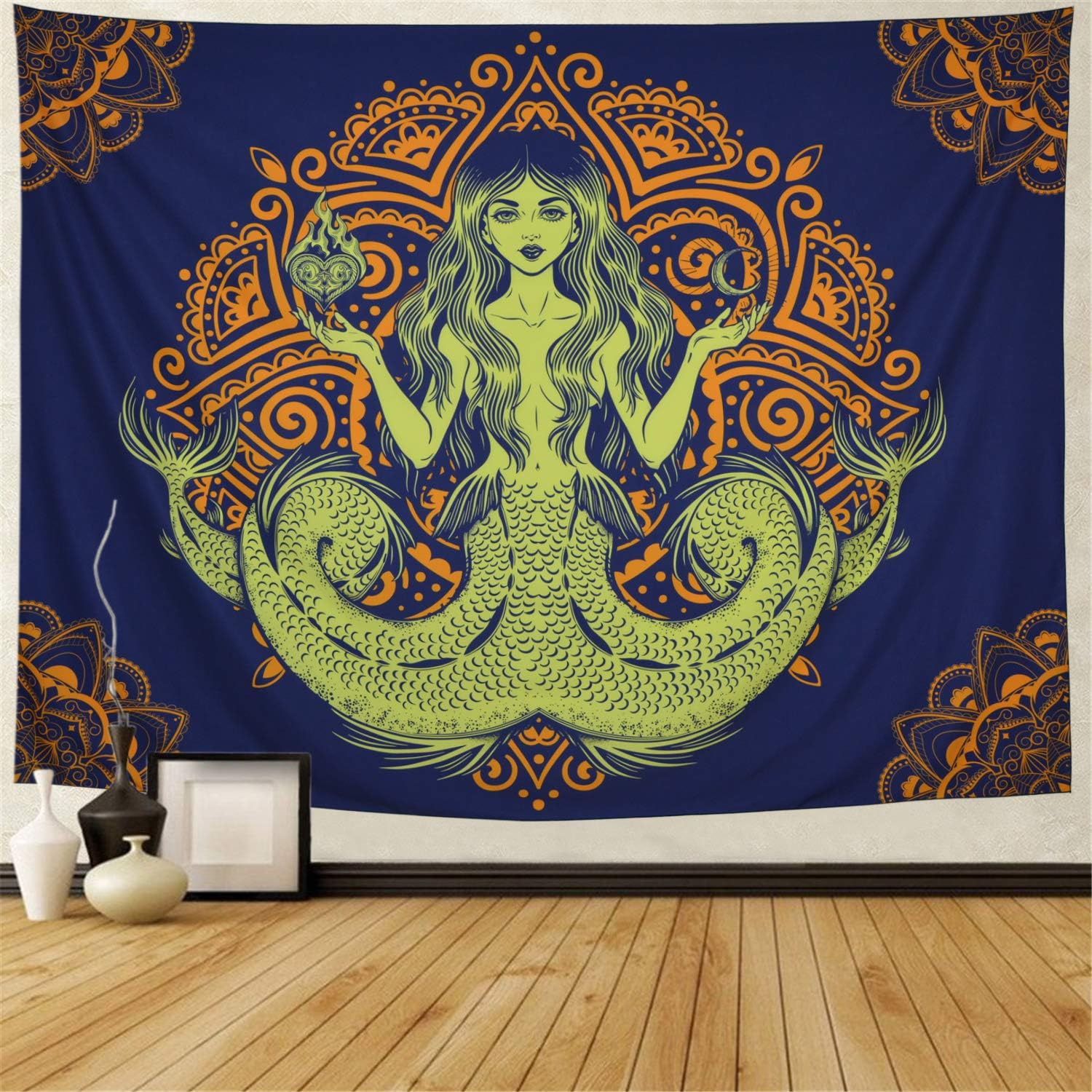 Racunbula Mandala Tapestry Mermaid Bohemian Mandala Wall Tapestry Indian Hippie Hippy Psychedelic Wall Hanging for Living Room Bedroom (W59.1 × H51.2)