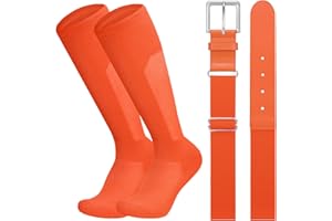 LEACOOLKEY Baseball Belt and Socks Combo Set Breathable Softball Socks and Elastic Belt for Youth Adult