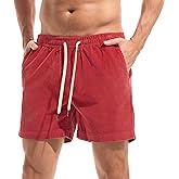 AMY COULEE Men's Cotton Corduroy Shorts, 5.5 Inch Elastic Waist Drawstring Vintage Casual Shorts with Pockets