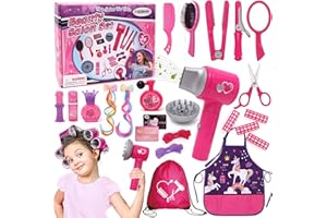 FUNCREVITY Hair Salon Toys for Girls Beauty Salon Set with Pretend Play Hair Salon Stylist Toy Kit with Barber Apron, Hair Dryer, Mirror, Scissors and Styling Accessories