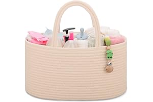COMSE Baby Diaper Caddy Organizer, Rope Diaper Basket, Baby Car Organizer, Diaper Change Organizer, Portable Tote Bag with Divider, Baby Shower Gifts Newborn Essentials Registry Must Have, Beige